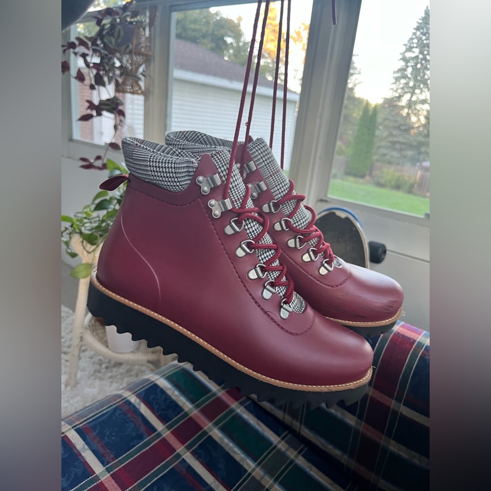 Bernardo Winnie Lace Up Rubber Rain Boots in Bordeaux - Picture 1 of 6